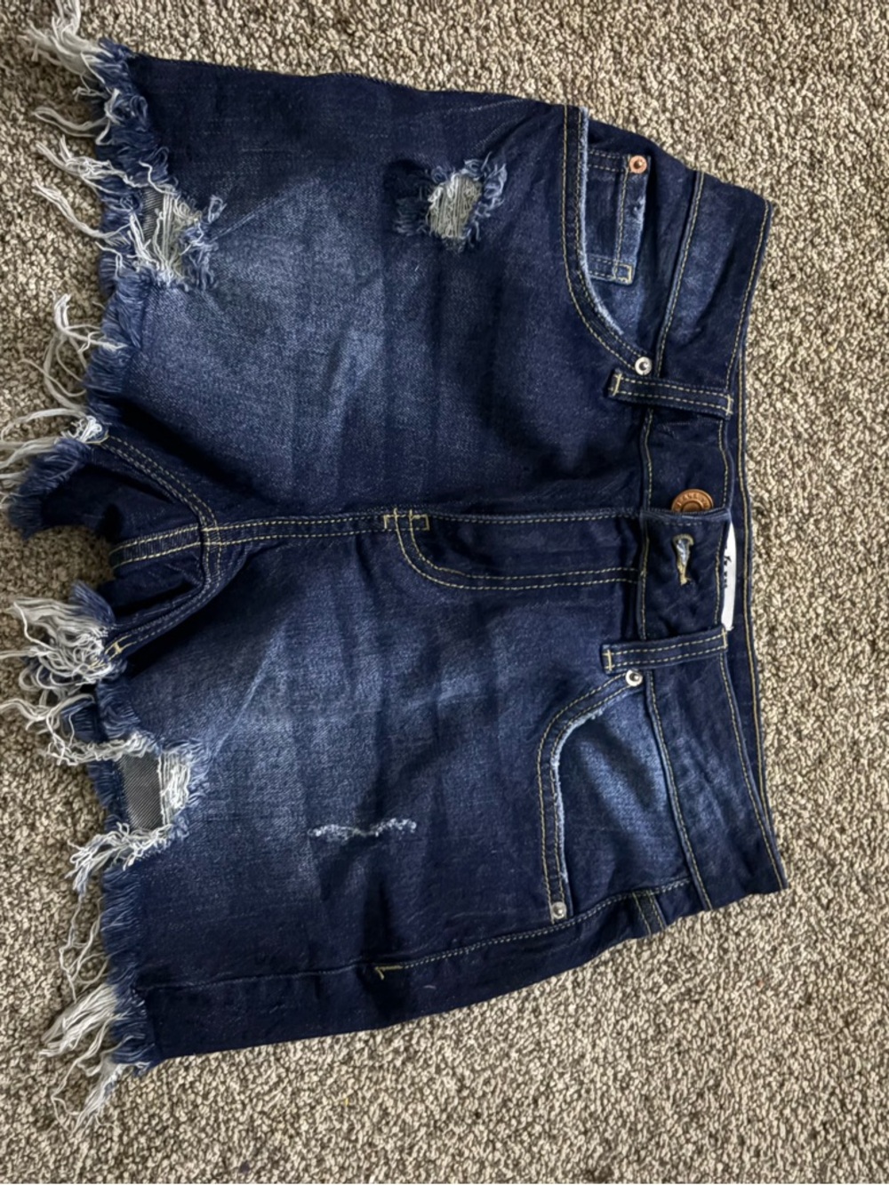 Dark Blue Distressed Denim Women's Shorts - Unbranded